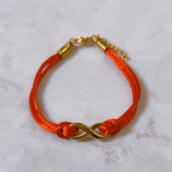 CELINE13 Infinity Charm Bracelet – Red Cord & Polished Titanium Steel - Picture 5 of 7